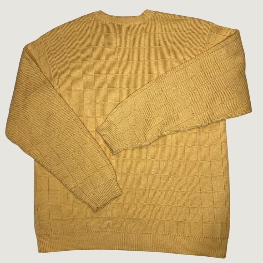 IZOD Mens Yellow Textured Grid Knit Cotton Crewneck Sweater Size M - Picture 8 of 9
